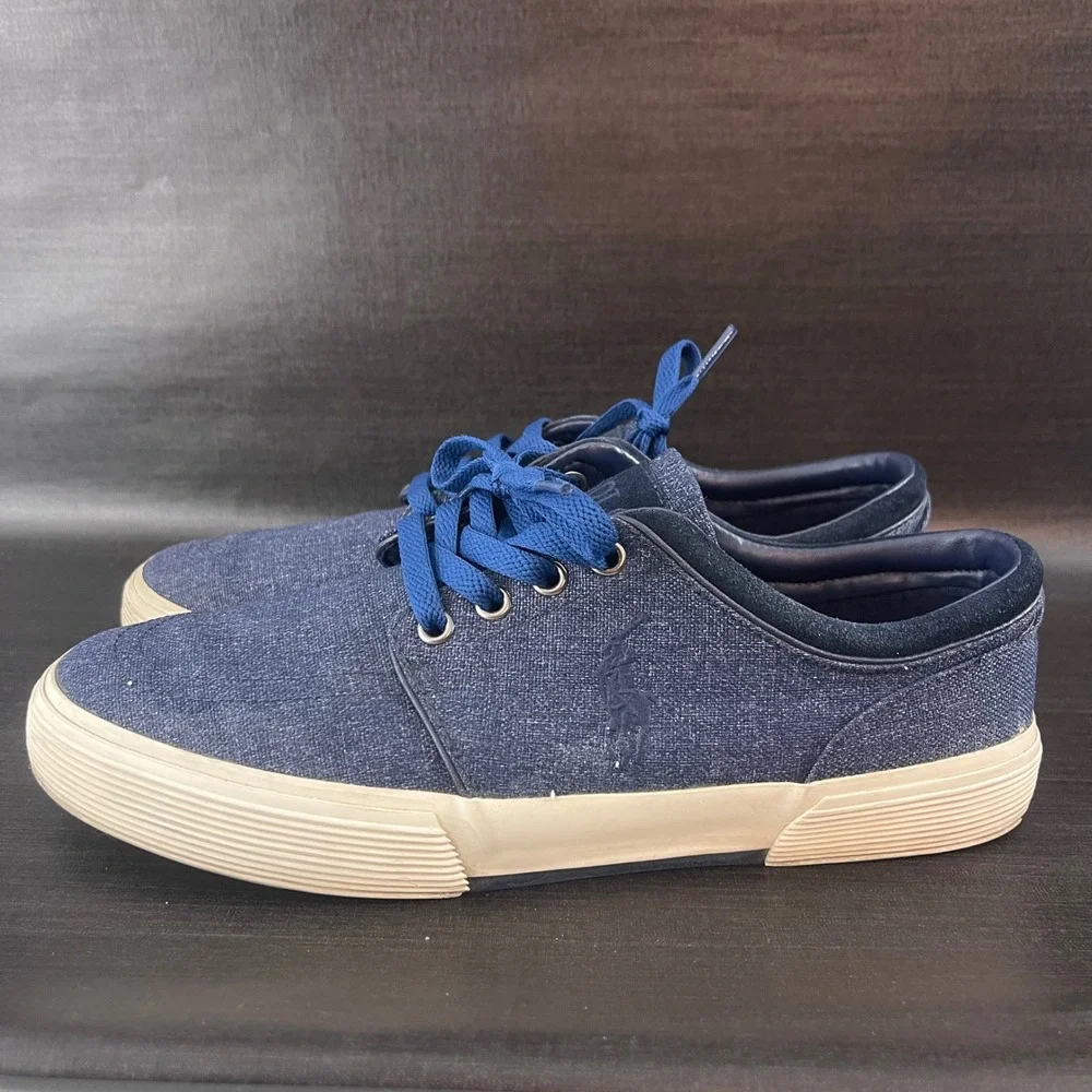 Polo Ralph Lauren Faxon Low Mens Size 9‎ Navy Blue Heathered Canvas Casual Shoes
